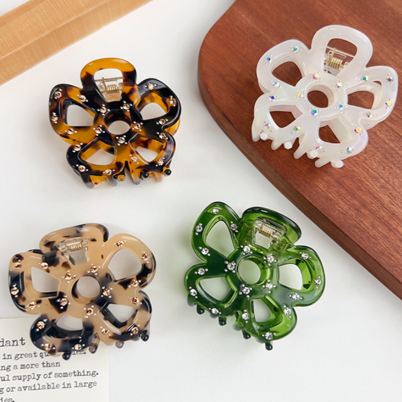 Hollow flower diamond acetate hair claw clips