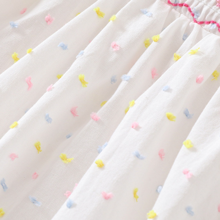 Cake embroidery smocked dress with puff sleeves