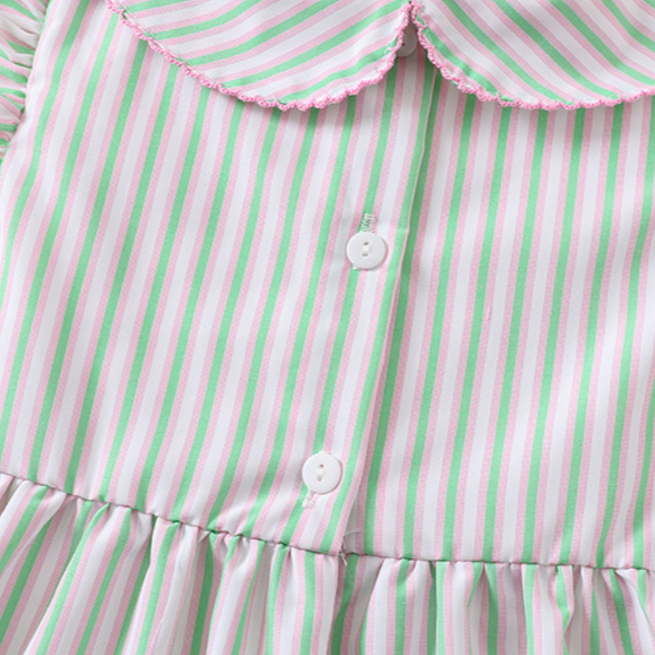 Pink&Green Striped smocked dress with Hot Air Balloon Embroidery