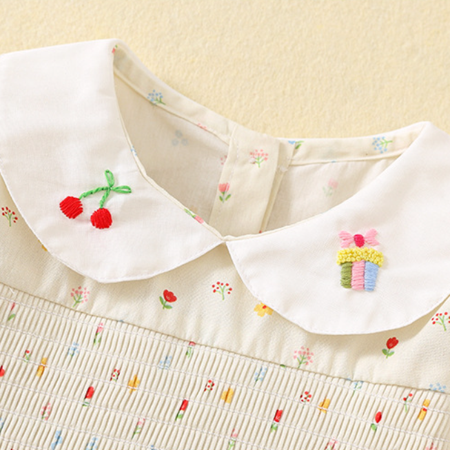 Cherry Cake embroidered cotton floral smocked dress