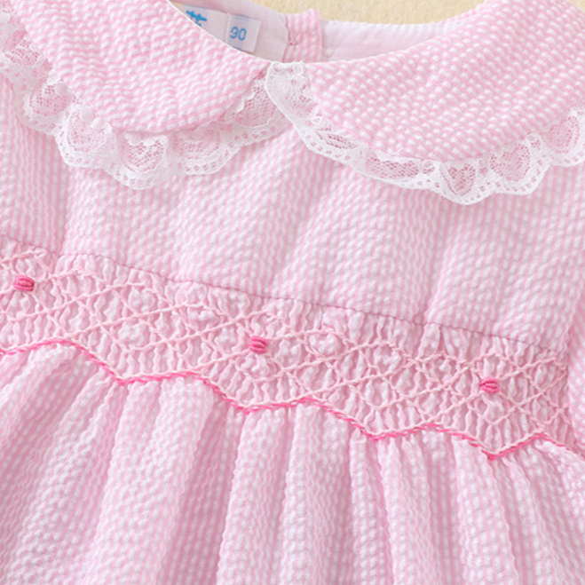 Pink Smocked Dress with Embroidery