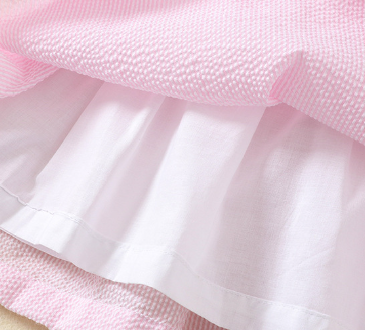 Pink Smocked Dress with Embroidery