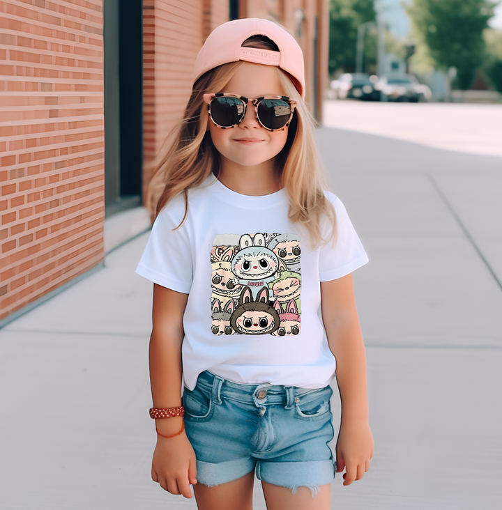 Girls cute LABUBU short-sleeved white T-shirt