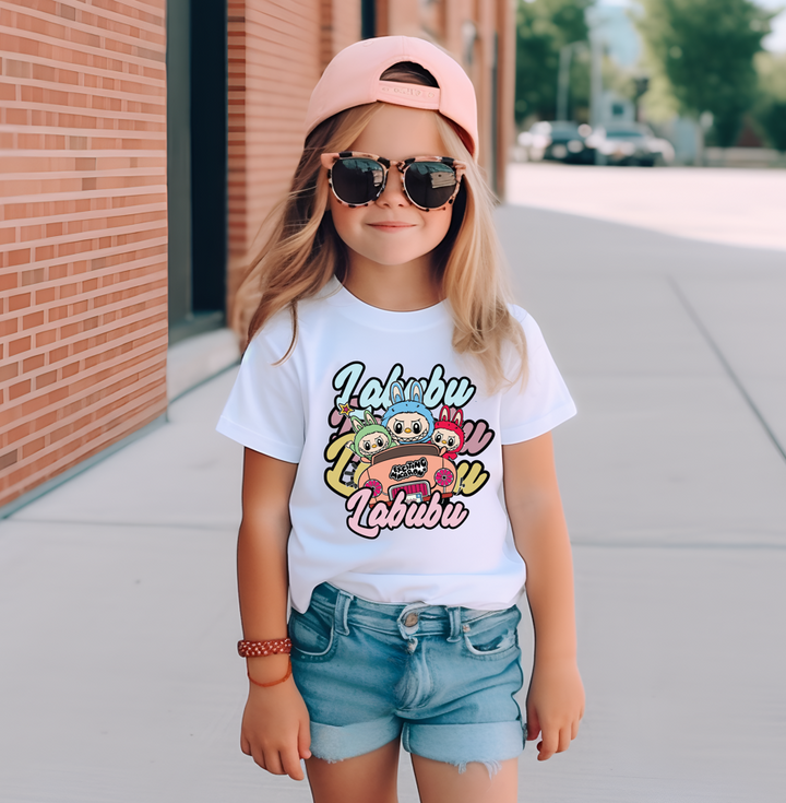 Girls cute LABUBU short-sleeved white T-shirt