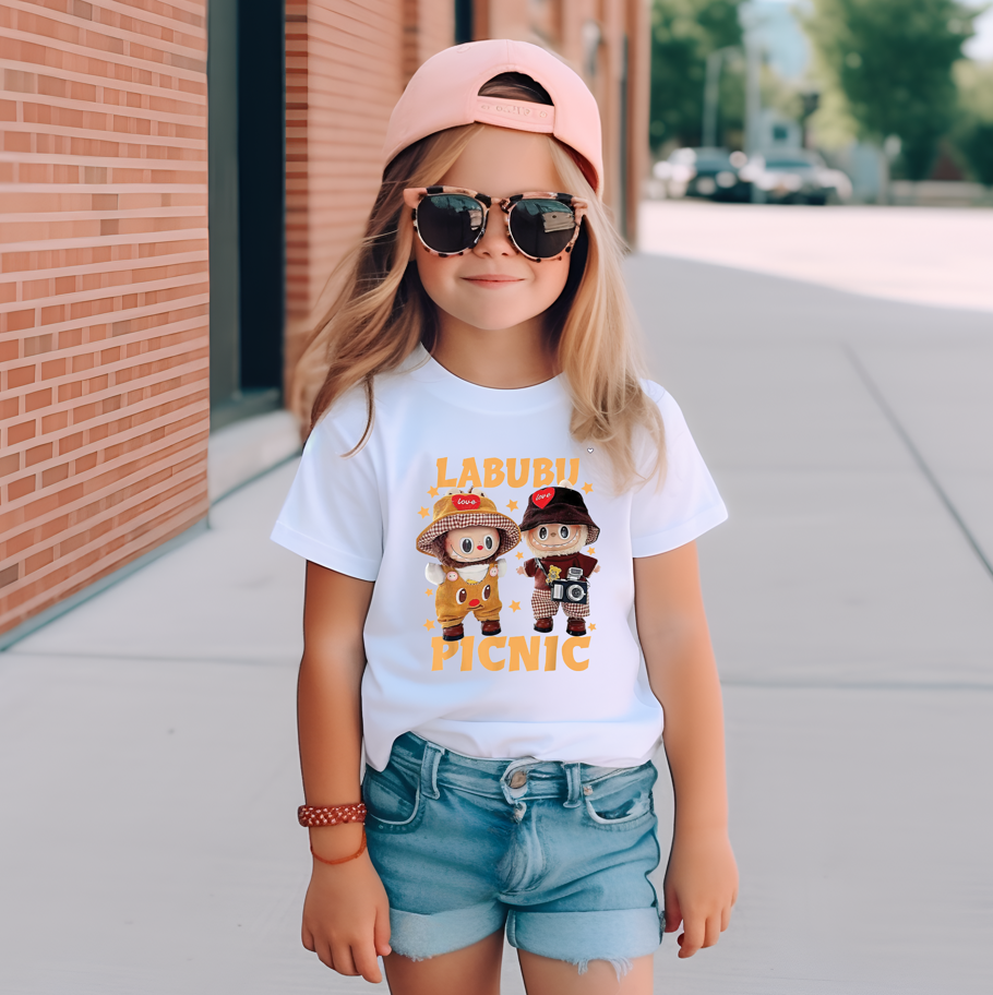 Girls cute LABUBU short-sleeved white T-shirt