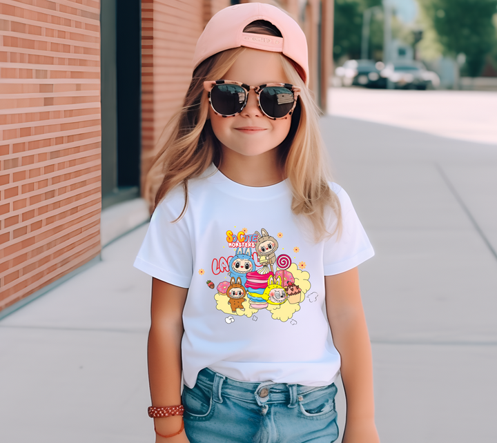 Girls cute LABUBU short-sleeved white T-shirt