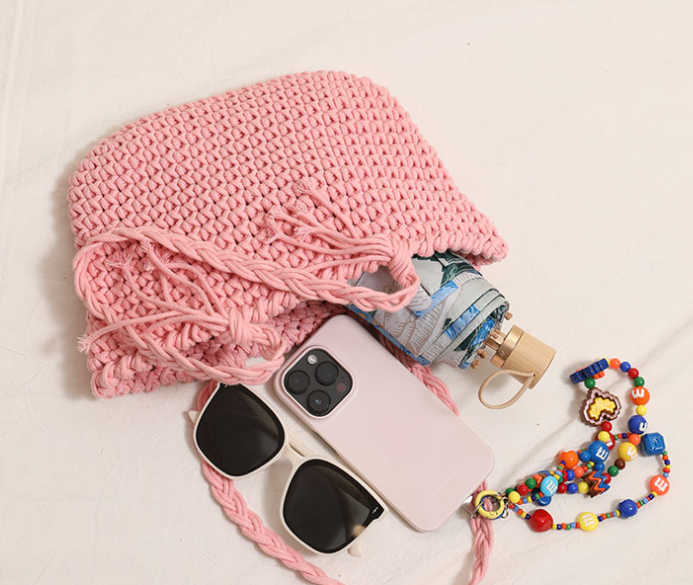 Tassel cotton woven bag colorful woven beach bag