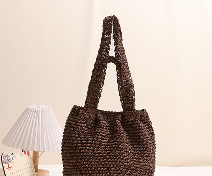 Smiley face one-shoulder cotton woven bag holiday beach bag