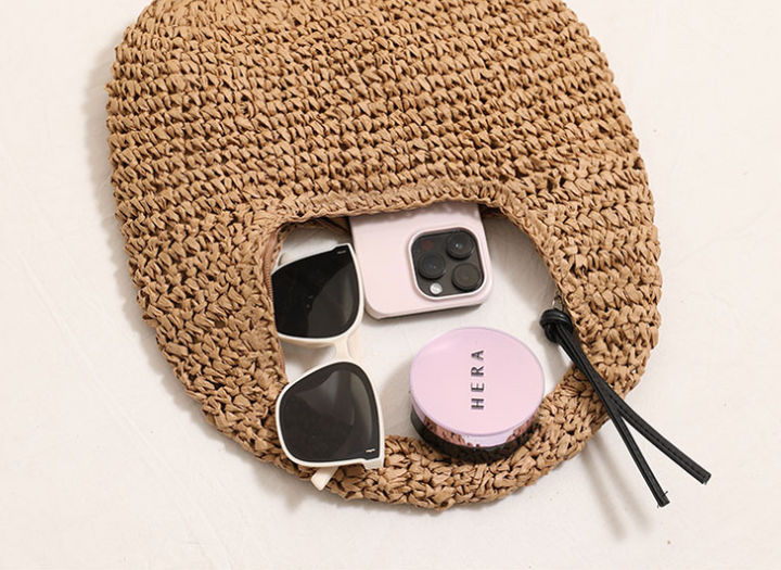 Solid color hand-held straw bag summer beach bag
