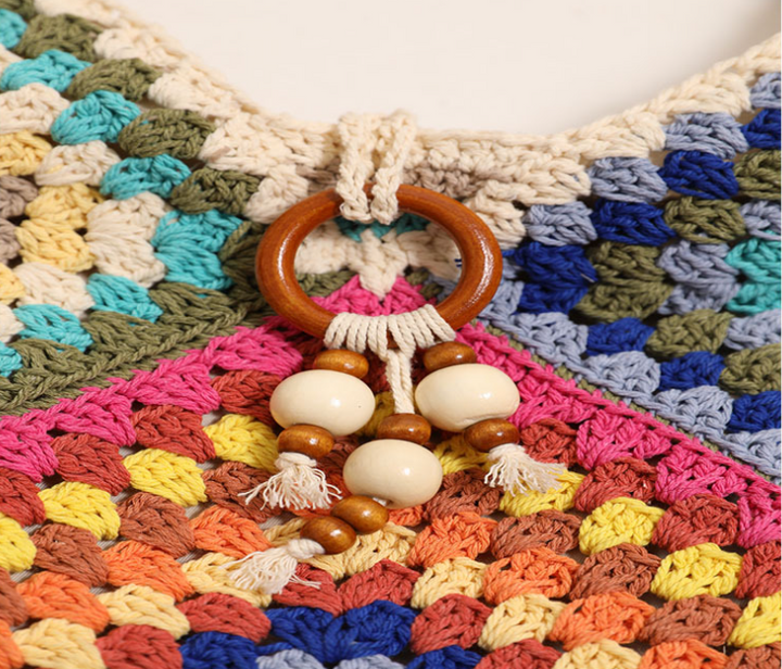Ethnic style one-shoulder cotton woven bag