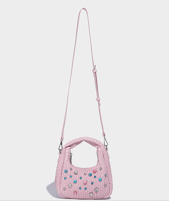 Niche design pleated cloud bag diamond handbag
