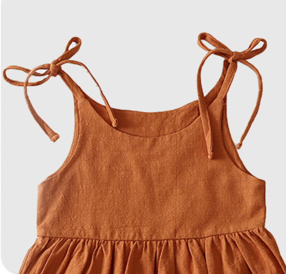 Summer solid color cotton linen pocket suspender dress