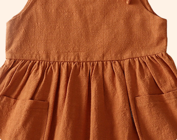 Summer solid color cotton linen pocket suspender dress