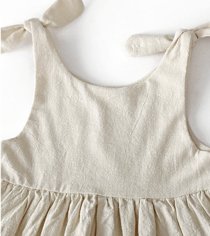 Girls cotton and linen lace bowknot princess dress