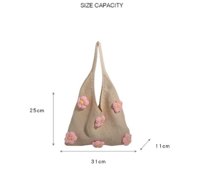 Sweet flower knitted woven bag beach shoulder bag