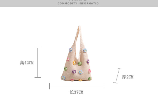 Summer colorful knitted flower shoulder tote bag