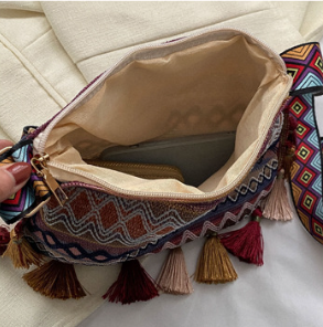 Ethnic style tassel small square bag Boho bag