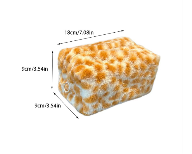 Plush leopard cosmetic bag travel toiletry bag