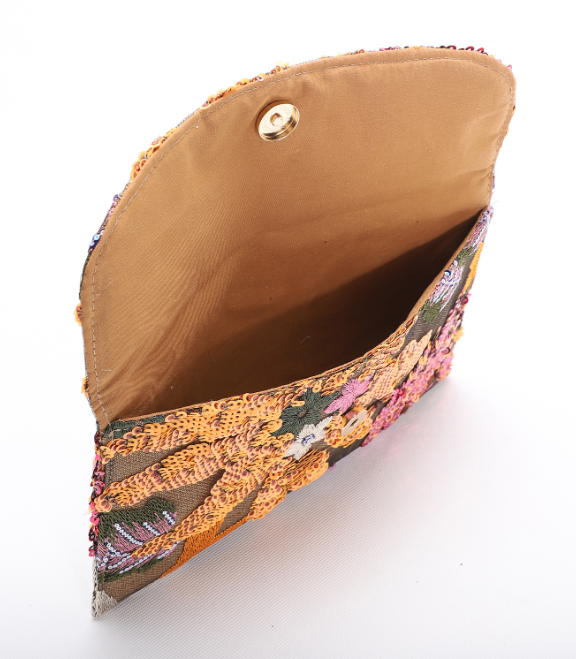 Sequined floral evening bag mesh embroidery ladies clutch bag
