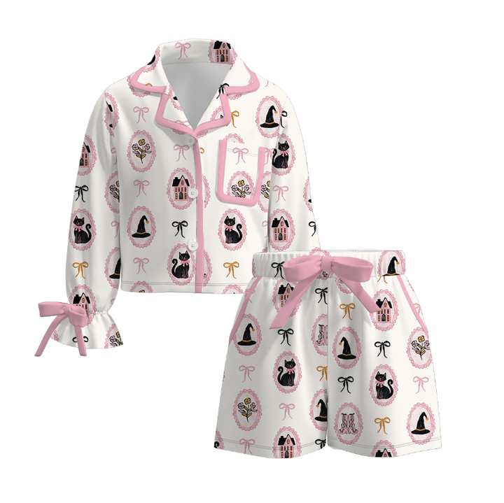 Halloween satin silk bow tie pajamas for girls women