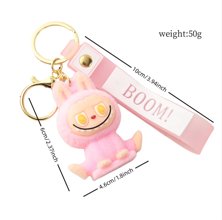 Flocking Yoga labubu keychain Labubu pendant cute gift