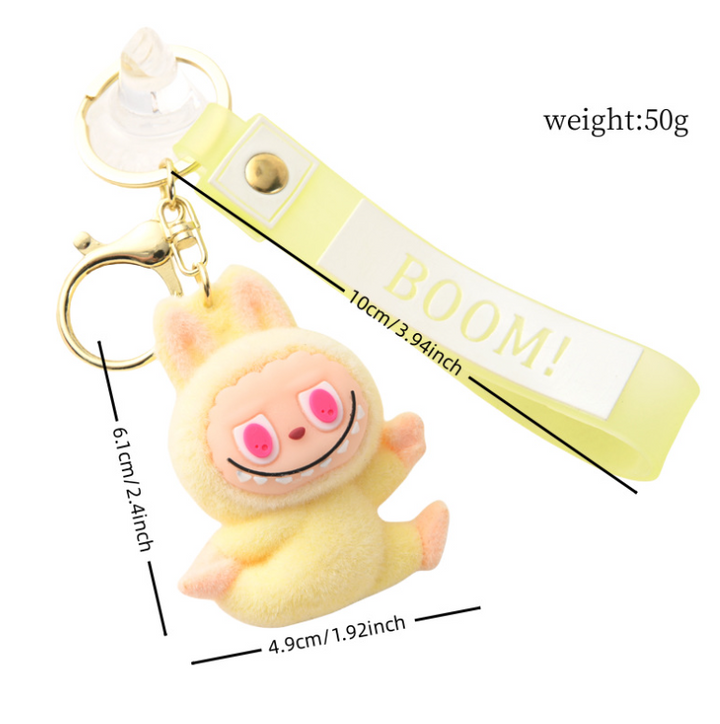 Flocking Yoga labubu keychain Labubu pendant cute gift