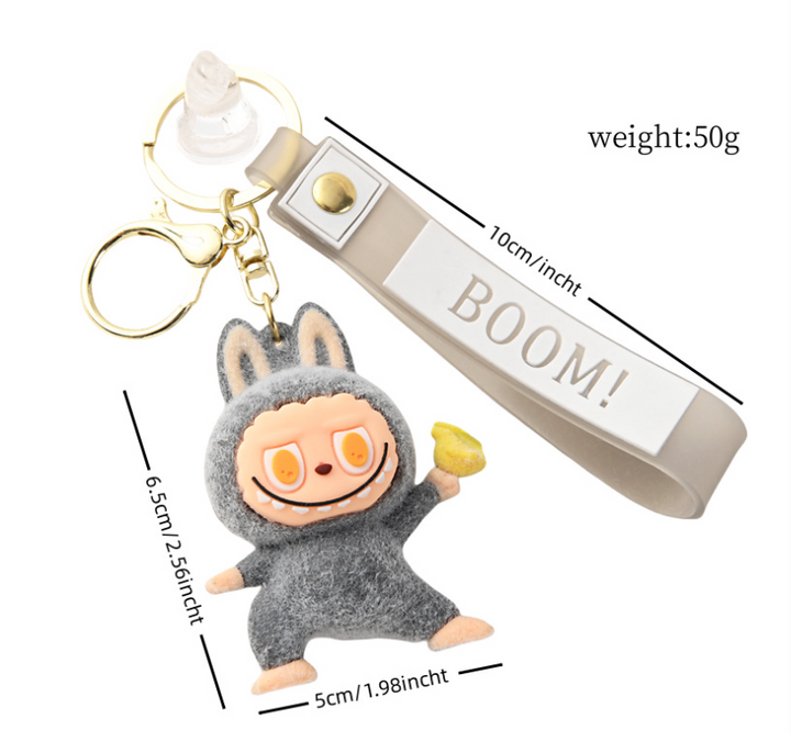 Flocking Yoga labubu keychain Labubu pendant cute gift