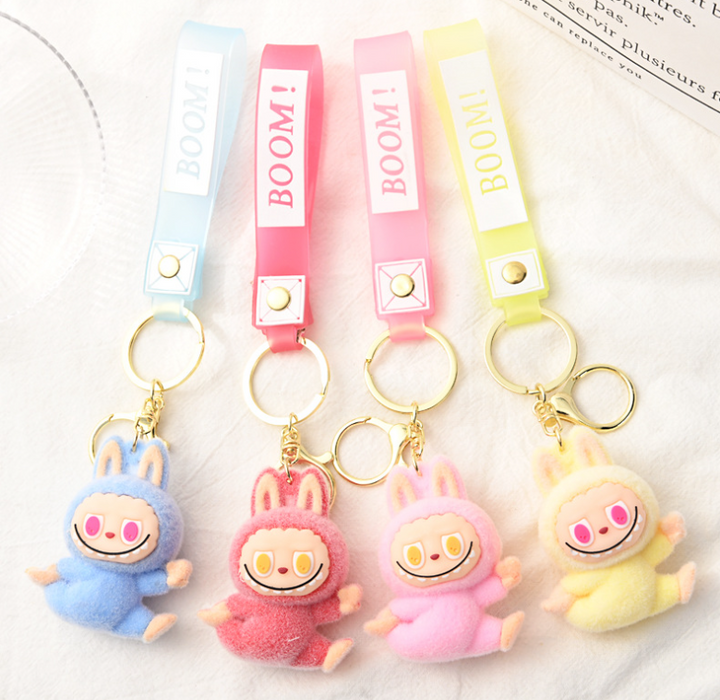 Flocking Yoga labubu keychain Labubu pendant cute gift