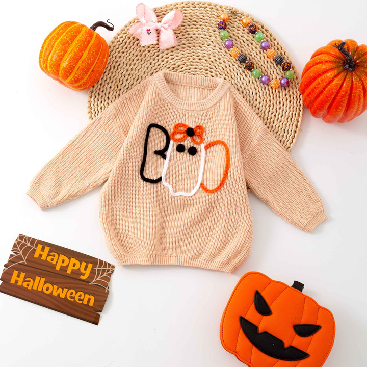 Bow boo Embroidered  Halloween knitted Sweater