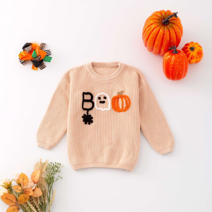 Bow boo Embroidered  Halloween knitted Sweater
