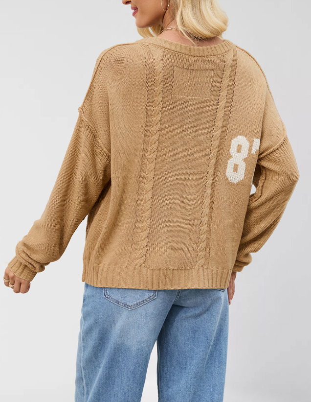 87 letter contrast knitted pullover sweater