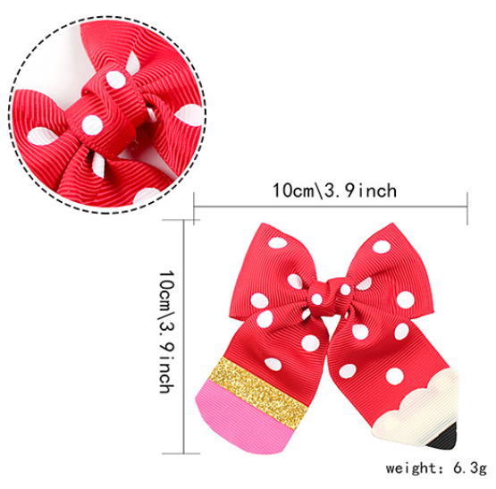 Back to school Polka dot Pencil bow hair clips