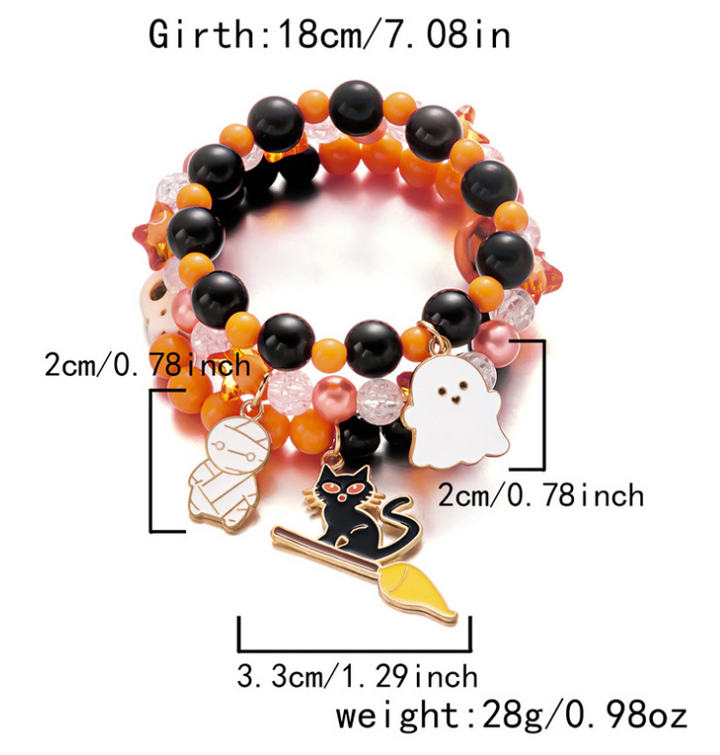 Halloween beaded pumpkin ghost layered bracelet