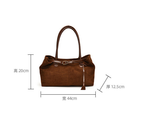 Retro large capacity suede shoulder bag commuter bag