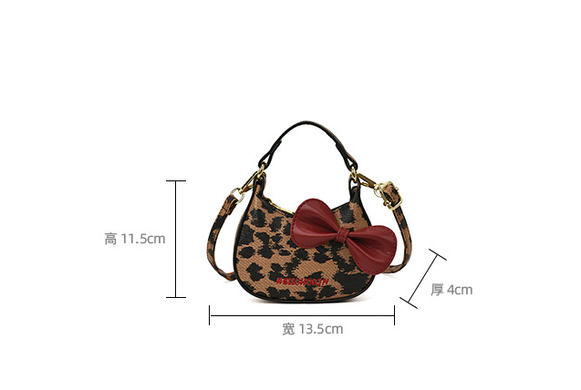 Girls mini leopard handbag crossbody bag with bow deco