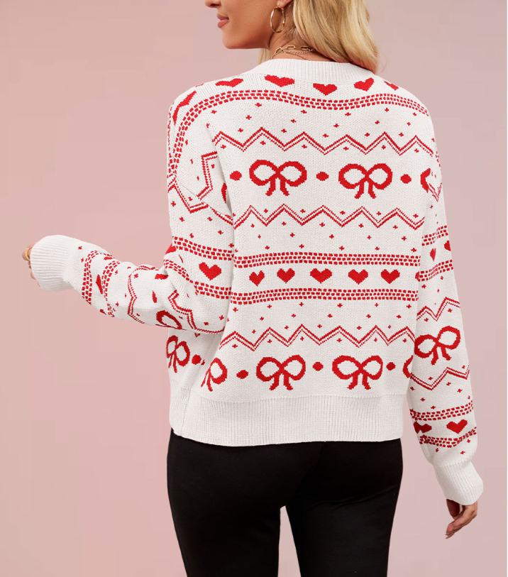 Valentine's sweet Heart&bowknot Knit Cardigan sweater