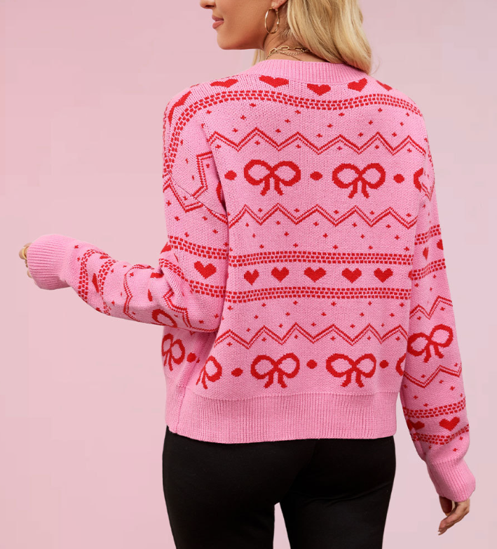 Valentine's sweet Heart&bowknot Knit Cardigan sweater