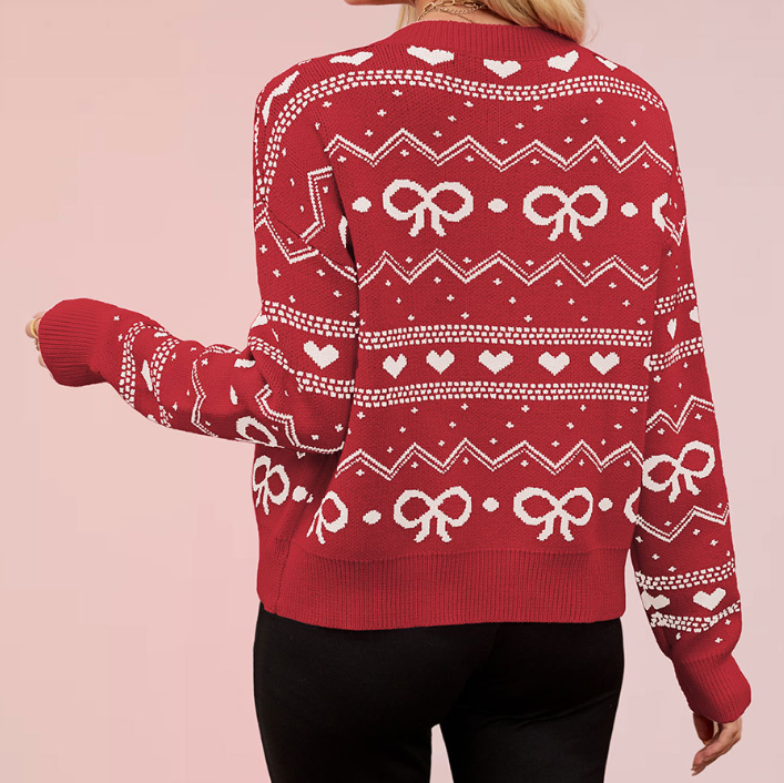 Valentine's sweet Heart&bowknot Knit Cardigan sweater