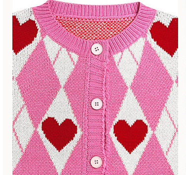 Valentine's Heart diamond jacquard knitted cardigan sweater