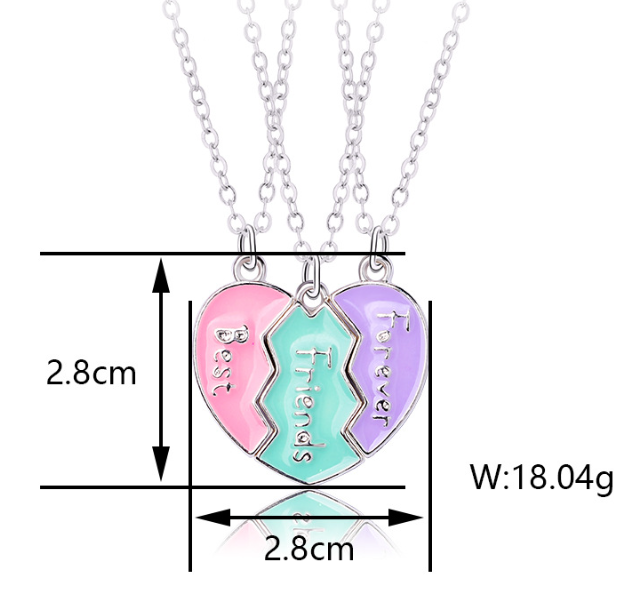 Valentine's Heart-shaped necklace for best friends 3pcs set
