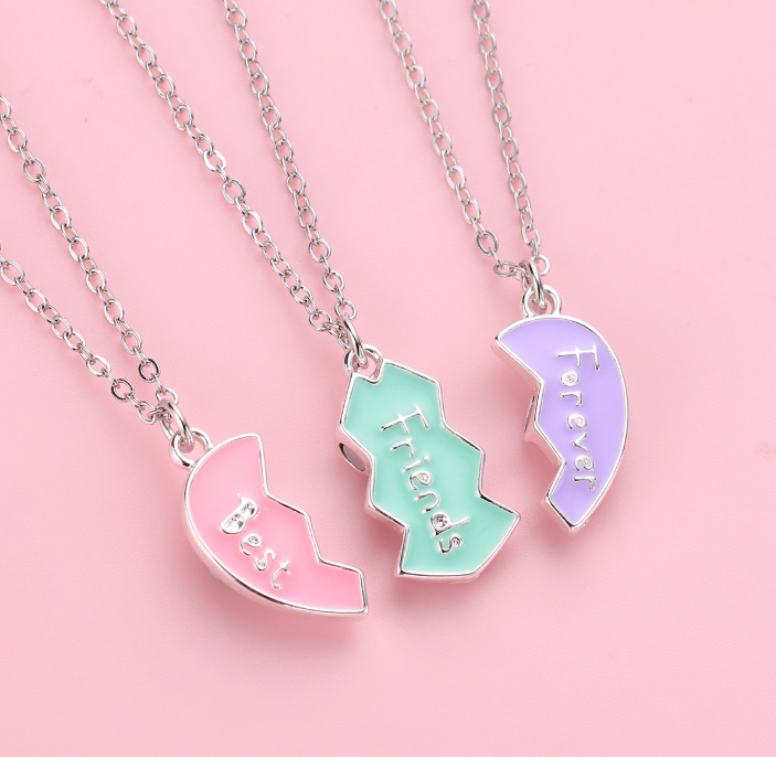 Valentine's Heart-shaped necklace for best friends 3pcs set
