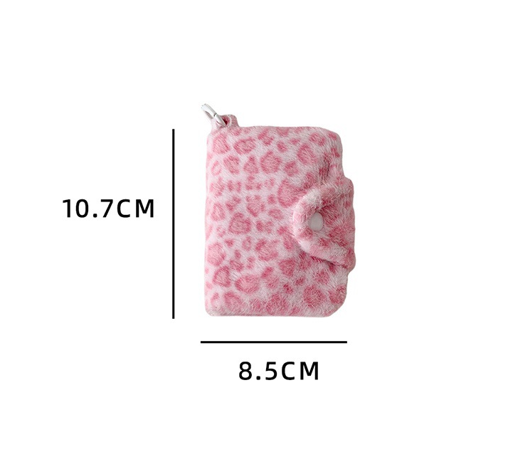 Fluffy leopard small wallet with snap closure for girls