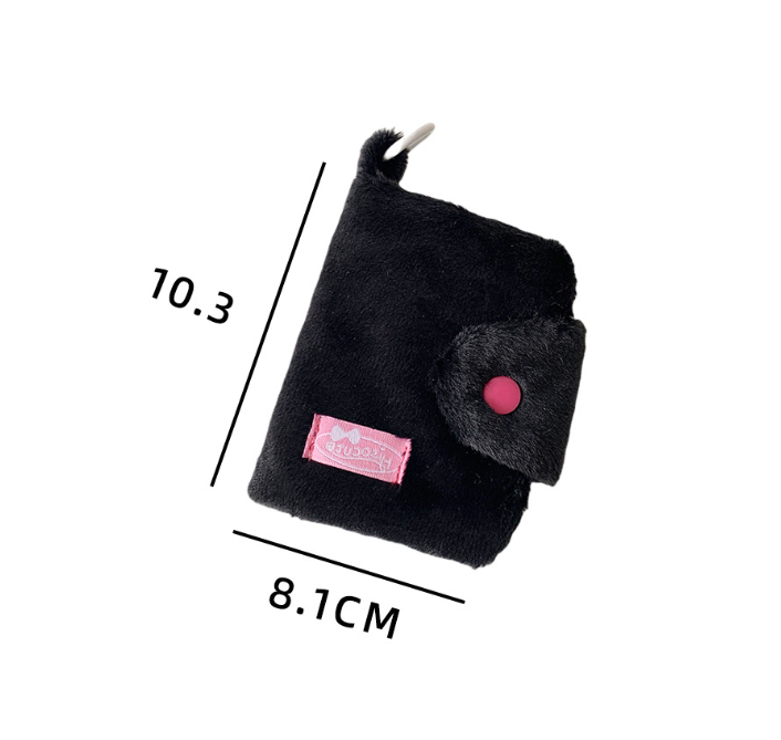 Fluffy solid color snap clasp card holder mini wallet earphone bag
