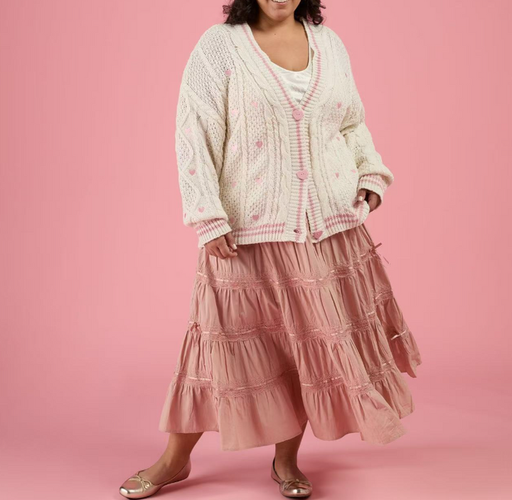 Taylor Swift pink heart embroidery knitted cardigan Valentine's sweater