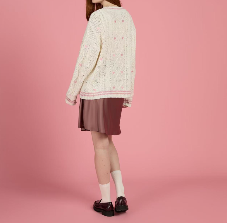 Taylor Swift pink heart embroidery knitted cardigan Valentine's sweater