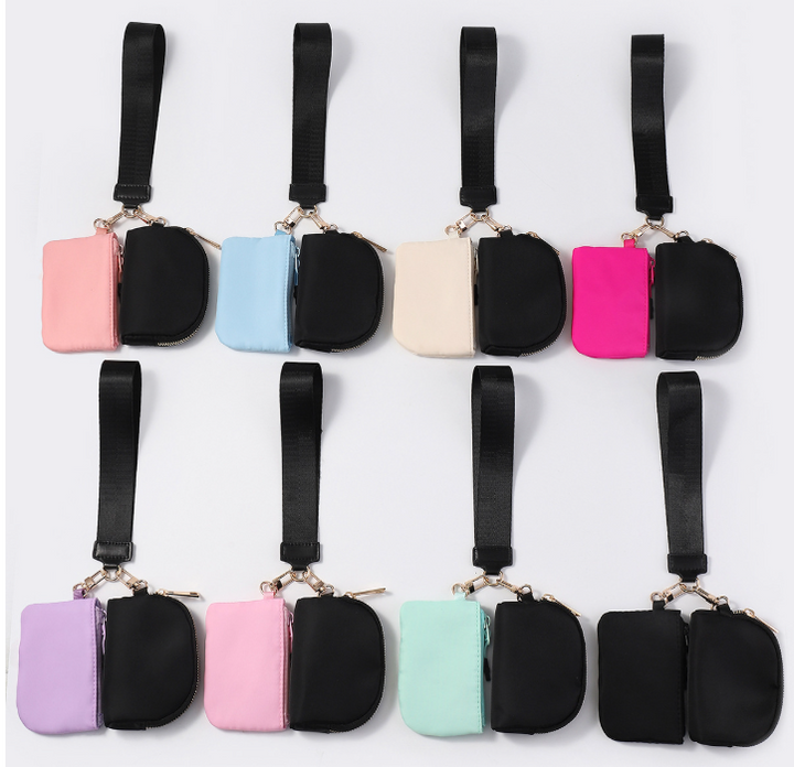 Dual Pouch Wristlet Portable Mini Coin Purse-black