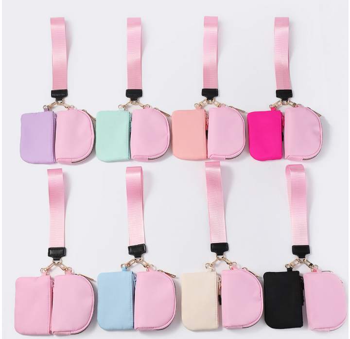 Dual Pouch Wristlet Portable Mini Coin Purse-pink