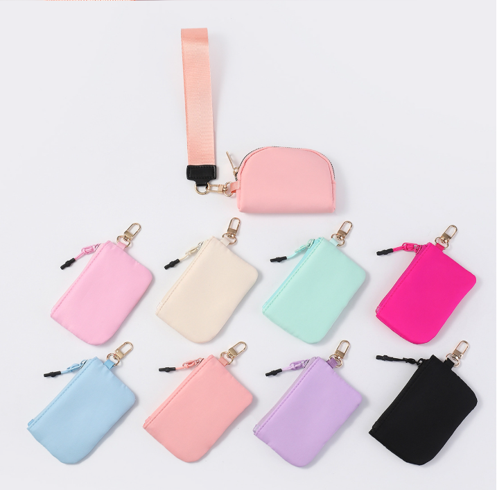 Dual Pouch Wristlet Portable Mini Coin Purse-peach
