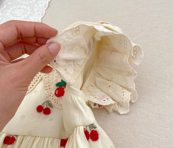Girls' dress with cherry embroidery princess dress