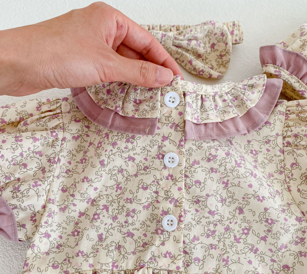 Lavender purple floral print smocked dress for girls